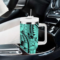 Teal Pacific Flowers Tribal Polynesian Spirit Tumbler With Handle LT9 - Polynesian Pride