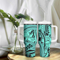 Teal Pacific Flowers Tribal Polynesian Spirit Tumbler With Handle LT9 - Polynesian Pride