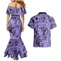Polynesia Couples Matching Mermaid Dress and Hawaiian Shirt Tribal Polynesian Spirit With Violet Pacific Flowers LT9 - Polynesian Pride