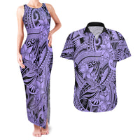 Polynesia Couples Matching Tank Maxi Dress and Hawaiian Shirt Tribal Polynesian Spirit With Violet Pacific Flowers LT9 Violet - Polynesian Pride