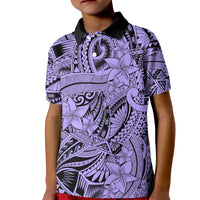 Polynesia Kid Polo Shirt Tribal Polynesian Spirit With Violet Pacific Flowers LT9 Kid Violet - Polynesian Pride