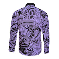Polynesia Long Sleeve Button Shirt Tribal Polynesian Spirit With Violet Pacific Flowers LT9 - Polynesian Pride