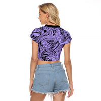 Polynesia Raglan Cropped T Shirt Tribal Polynesian Spirit With Violet Pacific Flowers LT9 - Polynesian Pride