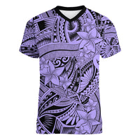 Polynesia Women V Neck T Shirt Tribal Polynesian Spirit With Violet Pacific Flowers LT9 Female Violet - Polynesian Pride