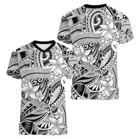 Polynesia Women V Neck T Shirt Tribal Polynesian Spirit With White Pacific Flowers LT9 - Polynesian Pride