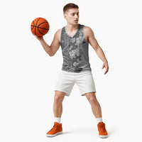 Polynesia Basketball Jersey Hibiscus Hawaiian Tribal Tattoo Retro Gray - Polynesian Pride