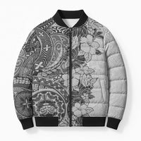 Polynesia Bomber Puffer Jacket Hibiscus Hawaiian Tribal Tattoo Retro Gray - Polynesian Pride