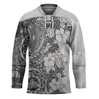 Polynesia Hockey Jersey Hibiscus Hawaiian Tribal Tattoo Retro Gray - Polynesian Pride