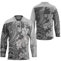 Polynesia Hockey Jersey Hibiscus Hawaiian Tribal Tattoo Retro Gray LT9 - Polynesian Pride