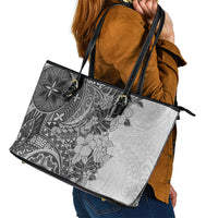 Polynesia Leather Tote Bag Hibiscus and Hawaiian Tribal Tattoo Retro Style Gray Color LT9 - Polynesian Pride