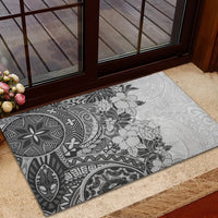 Polynesia Rubber Doormat Hibiscus and Hawaiian Tribal Tattoo Retro Style Gray Color LT9 - Polynesian Pride