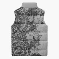 Polynesia Sleeveless Puffer Jacket Hibiscus Hawaiian Tribal Tattoo Retro Gray - Polynesian Pride