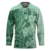 Polynesia Hockey Jersey Hibiscus Hawaiian Tribal Tattoo Retro Green LT9 Unisex Green - Polynesian Pride