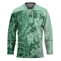 Polynesia Hockey Jersey Hibiscus Hawaiian Tribal Tattoo Retro Green - Polynesian Pride