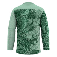 Polynesia Hockey Jersey Hibiscus Hawaiian Tribal Tattoo Retro Green - Polynesian Pride