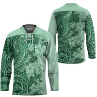 Polynesia Hockey Jersey Hibiscus Hawaiian Tribal Tattoo Retro Green LT9 - Polynesian Pride