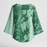 Polynesia Kimono Sleeve Blouse Hibiscus Hawaiian Tribal Tattoo Retro Green - Polynesian Pride