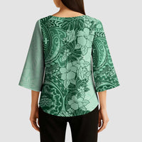 Polynesia Kimono Sleeve Blouse Hibiscus Hawaiian Tribal Tattoo Retro Green - Polynesian Pride