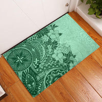 Polynesia Rubber Doormat Hibiscus and Hawaiian Tribal Tattoo Retro Style Green Color LT9 Green - Polynesian Pride