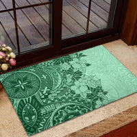 Polynesia Rubber Doormat Hibiscus and Hawaiian Tribal Tattoo Retro Style Green Color LT9 - Polynesian Pride