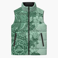 Polynesia Sleeveless Puffer Jacket Hibiscus Hawaiian Tribal Tattoo Retro Green - Polynesian Pride