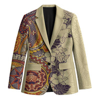 Polynesia Blazer Hibiscus Hawaiian Tribal Tattoo Retro Tan - Polynesian Pride