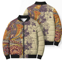 Polynesia Bomber Puffer Jacket Hibiscus Hawaiian Tribal Tattoo Retro Tan - Polynesian Pride