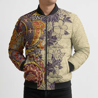 Polynesia Bomber Puffer Jacket Hibiscus Hawaiian Tribal Tattoo Retro Tan - Polynesian Pride