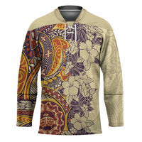 Polynesia Hockey Jersey Hibiscus Hawaiian Tribal Tattoo Retro Tan LT9 Unisex Tan - Polynesian Pride