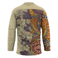 Polynesia Hockey Jersey Hibiscus Hawaiian Tribal Tattoo Retro Tan LT9 - Polynesian Pride