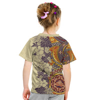 Polynesia Kid T Shirt Hibiscus and Hawaiian Tribal Tattoo Retro Style Tan Color LT9 - Polynesian Pride