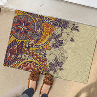 Polynesia Rubber Doormat Hibiscus and Hawaiian Tribal Tattoo Retro Style Tan Color LT9 - Polynesian Pride