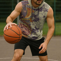 Polynesia Sleeveless Hoodie Hibiscus Hawaiian Tribal Tattoo Retro Tan - Polynesian Pride