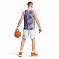 Polynesia Basketball Jersey Hibiscus Hawaiian Tribal Tattoo Retro Violet - Polynesian Pride