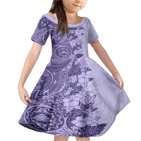 Polynesia Family Matching Mermaid Dress and Hawaiian Shirt Hibiscus and Hawaiian Tribal Tattoo Retro Style Violet Color LT9 Daughter's Dress Violet - Polynesian Pride