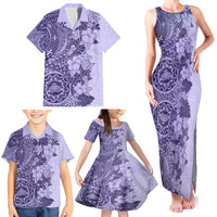 Polynesia Family Matching Tank Maxi Dress and Hawaiian Shirt Hibiscus and Hawaiian Tribal Tattoo Retro Style Violet Color LT9 - Polynesian Pride