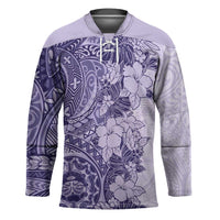 Polynesia Hockey Jersey Hibiscus Hawaiian Tribal Tattoo Retro Violet LT9 Unisex Violet - Polynesian Pride