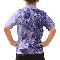 Polynesia Kid Hawaiian Shirt Hibiscus and Hawaiian Tribal Tattoo Retro Style Violet Color LT9 - Polynesian Pride