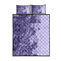 Polynesia Quilt Bed Set Hibiscus and Hawaiian Tribal Tattoo Retro Style Violet Color LT9 Violet - Polynesian Pride