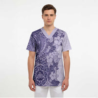 Polynesia Scrub Top Hibiscus Hawaiian Tribal Tattoo Retro Violet - Polynesian Pride