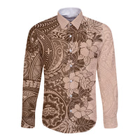 Polynesia Long Sleeve Button Shirt Hibiscus and Hawaiian Tribal Tattoo Retro Style Pink Pastel LT9 Unisex Pink Pastel - Polynesian Pride