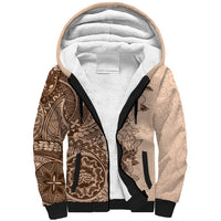 Polynesia Sherpa Hoodie Hibiscus and Hawaiian Tribal Tattoo Retro Style Pink Pastel LT9 Unisex Pink Pastel - Polynesian Pride