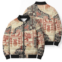 Hawaii Beige Version Bomber Puffer Jacket Aloha Tribal Pattern LT9 - Polynesian Pride