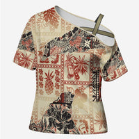 Hawaii Beige Version Cross Shoulder Shirt Aloha Tribal Pattern LT9 Female Beige - Polynesian Pride