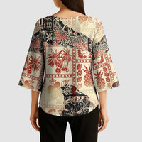 Hawaii Beige Version Kimono Sleeve Blouse Aloha Tribal Pattern LT9 - Polynesian Pride