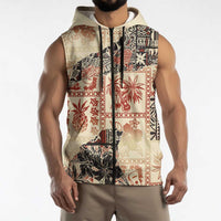 Hawaii Beige Version Sleeveless Zip Hoodie Aloha Tribal Pattern LT9 - Polynesian Pride
