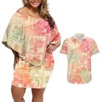 Hawaii Couples Matching Off Shoulder Short Dress and Hawaiian Shirt Aloha Tribal Pattern Sweat Pink Ombre LT9 Pink - Polynesian Pride