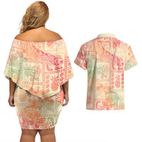 Hawaii Couples Matching Off Shoulder Short Dress and Hawaiian Shirt Aloha Tribal Pattern Sweat Pink Ombre LT9 - Polynesian Pride