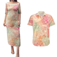 Hawaii Couples Matching Puletasi Dress and Hawaiian Shirt Aloha Tribal Pattern Sweat Pink Ombre LT9 Pink - Polynesian Pride