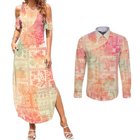 Hawaii Couples Matching Summer Maxi Dress and Long Sleeve Button Shirt Aloha Tribal Pattern Sweat Pink Ombre LT9 Pink - Polynesian Pride